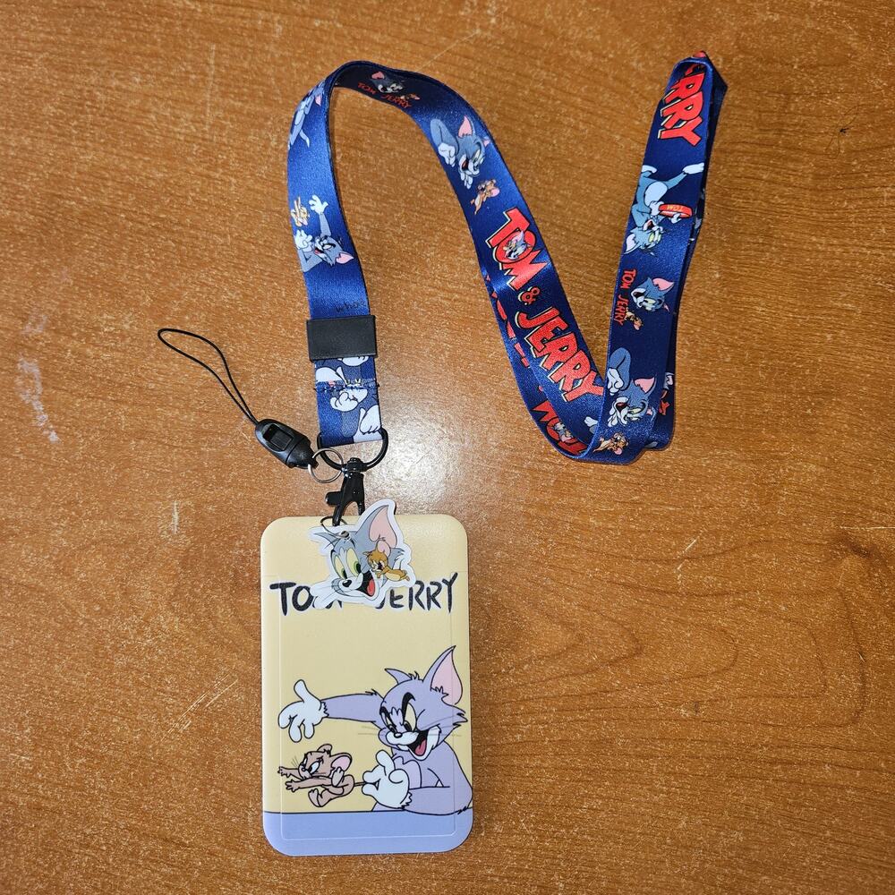 Tom and Jerry Lanyard with Badge Holder & Charm Classic Cartoon Print